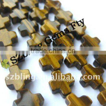 Wholesale good quality natural gemstones tiger eye cross loose beads for make necklace