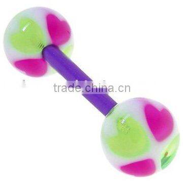 Flexible acrylic heart tongue ring body piercing jewelry