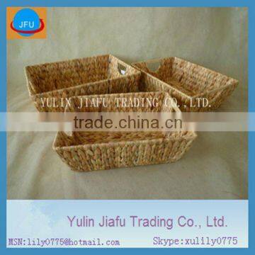 Hot sale flat S/3 water hyacinth storage baskets shelf tote