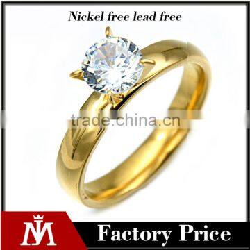 14k Gold Plated Fashion Rings Stainless Steel Womens Party Rings Big Zirconia Rings Jewelry for Gift