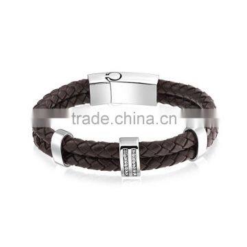 Wholesale 2016 new design brown braided mens leather bracelet