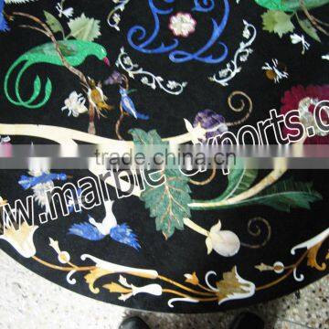 Pietra Dura Marble Inlay Dining Table Set, Marble Inlay Dinning Table Set