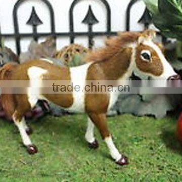 Brown White Standing Horse Realistic Replica Figurine Racing Pony