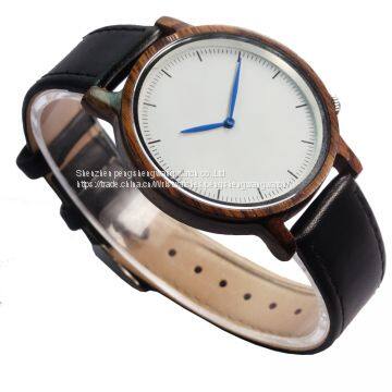 Zebra Wood Lady Watches Japan Quartz Movement Genuine Leather Band Watches photo-3