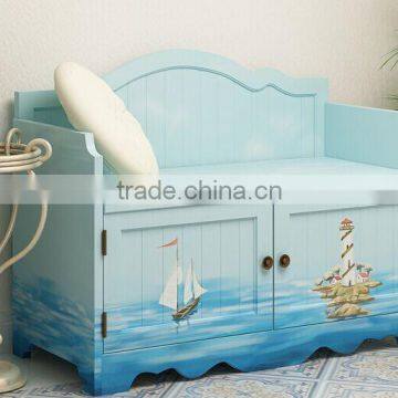 Mediterranean Style Shoe Cabinet, Sailing Boat Handpainting Changing Chair, Solid Wood Chair for Changing Shoes (BF01-X1158) photo-2