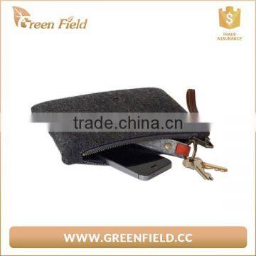 Wool Felt Bag Zipper Wristlet Charcoal Gray Felt Clutch Pouch photo-2