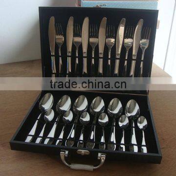 24 Pcs Stainless Steel Flatware Set With Wooden Box Package photo-2