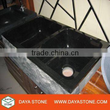 Square black stone basin