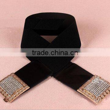 Wholesale Luxury Rhinestone Paved Ring Type Alloy Buckle Wide PU Waist Belt photo-4