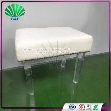 High Quality White Leather Cushion Stool Home Ottomans With Clear Acrylic Stool Legs photo-2