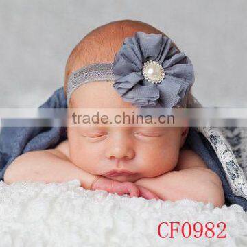 Colorful pearl baby chiffon flower hair band