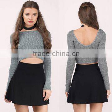 Ladies Designer Skirt Suits Stylish Custom Black A Line Flowy Circle Skirt Fashion Skirt And Crop Top Set New Style