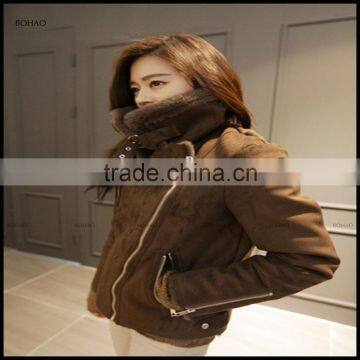 Plus Factory Direct Women Fashion Comfortabel Suede Bomber Fur Lined Jacket