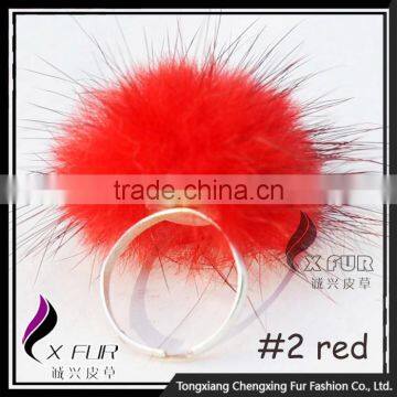 CX-A-27 Wholesale Cheap Price Girls Kids Lovely Genuine Mink Fur Ball Finger Ring photo-3