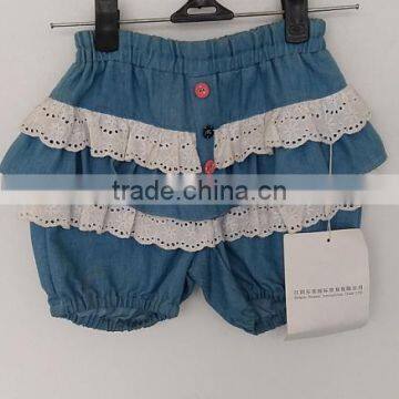 fashion baby girls skyblue thin denim embroidered hot shorts for summer