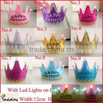 2015 new happy birthday party crown hats lovey girls paper crown with led lights