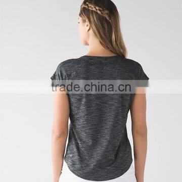 Cheap Wholesale Sports Dry Fit 100% Polyester O Neck T Shirt for Women Heather Grey Curved Hem Short Sleeve T Shirt