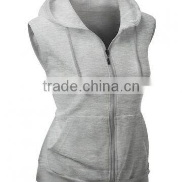 OEM New Design Cotton Plain Wholesale Sleeveless Hoodie Womens Fashion Vests With Zip photo-4
