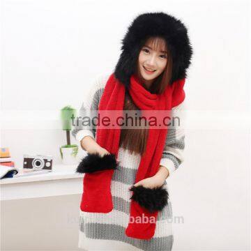 High Quality Hot Sales Type Women Hat Winter Soft With Long Scarf Mittens Ski Attached Gloves Faux Fur Hood photo-6
