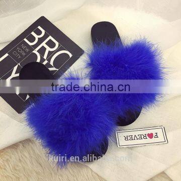 2017 Ostrich Hair Plush Fur Woman Slipper Outdoor Turkey Fur Slides Fslipper-8