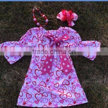 baby girls dress heart dress valentines dress with matching hair bow and chunky necklace set