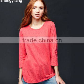 Spring New Arrival Wild Solid Color Seven Sleeve T-shirt Custom High Quality Bamboo Clothing in Guangzhou photo-3