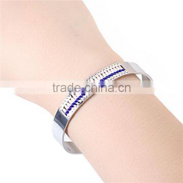 Titanium Steel Seed Beads Open Cuff Bangles Bracelets Silver Tone White & Blue photo-3