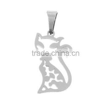 Stainless Steel Cut Out Pendants Cat Animal Silver Tone