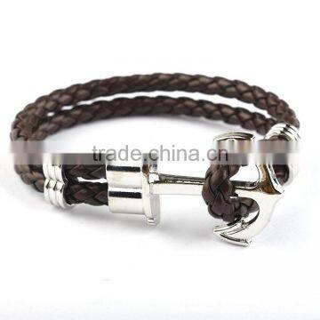 Men Anchor Wrist Band Leather Braided Bracelet