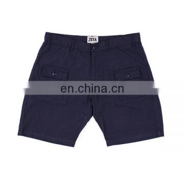 Dark Navy 80% Cotton 20% Linen shorts strap loop at waist shorts pants with two front thigh button pockets