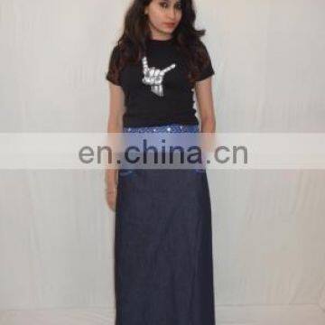 Reversible Denim Long Wrap Skirt