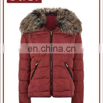 Newest Design Winter Soft Faux Fur Collar Padding Jacket for Lady