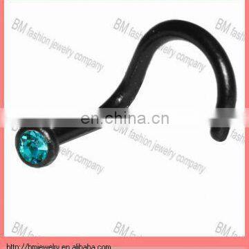 Black BIOPLAST Blue Zircon Austrian Crystal Nose Screw Ring piercing jewelry rings