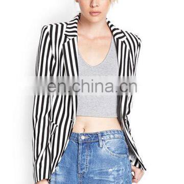 ladies OEM jacket light long style black and white stripe women blazer