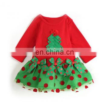 Baby Girl Child Sweet Christmas Skirt Gift Bowknot Ruffle Lace Hemline Round Collar Long Sleeve Dress