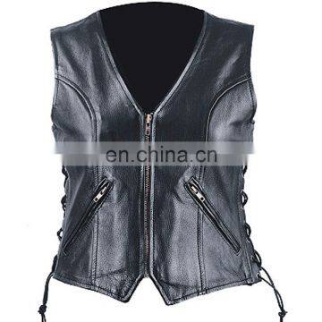 HMB-3371A LEATHER VEST BIKER STYLE WAISTCOAT BLACK VESTS