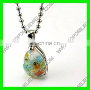 Natural stainless steel murano emerald green stone necklace pendant