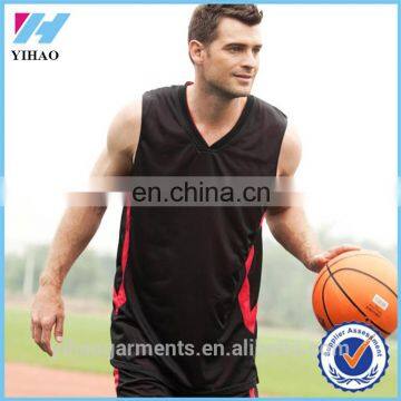 Yihao 2016 garments custom trade assurance men plainblack 100 polyester dry fit wholesale blank basketball jerseys