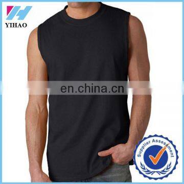 Yihao men New Arrival mens plain blank black sleeveless t-shirts,men's wear cheap price china manufacture