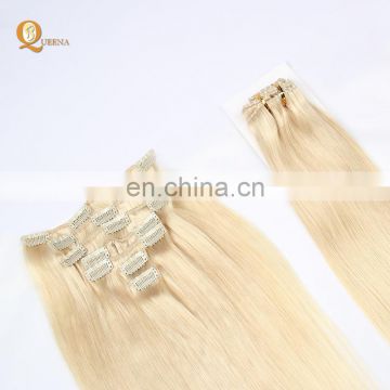 Factory Wholesale Platinum Blonde Indian Human Hair 150g 220g Remy Clip in Hair Extension