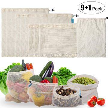 10 Pack Reusable Produce Bags - Washable 9 Clear Cotton Mesh Bags and 1 Unclear Cotton Vegetables Bags with Tare Weight Tags for Shopping & Storage