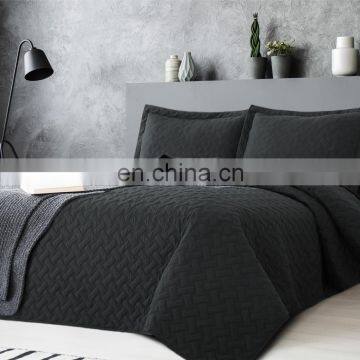 Chinese Queen Bed 3 PCS Woven Black Polyester Hotel Quilt Bedspread Set photo-3