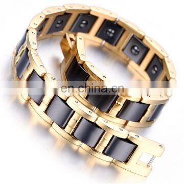 Gold Tungsten And Ceramics Carbide Magnetic Therapy Link Bracelet for Arthritis Pain Relief photo-2