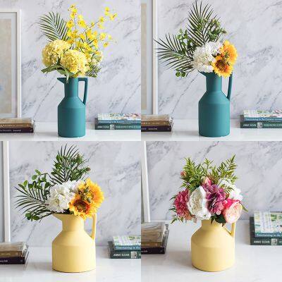 Green Yellow Morandi Watering Can Garden Ceramic Vase Lovely Decor for Tea Table photo-4