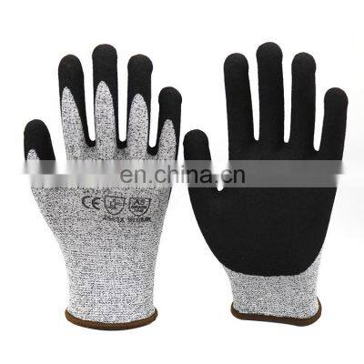 Construction Intra-fit Professional Anti-cut Gloves Sandy Nitrile Abrasion Cut Resistant Gloves Metal Work Cut Gloves Level 5