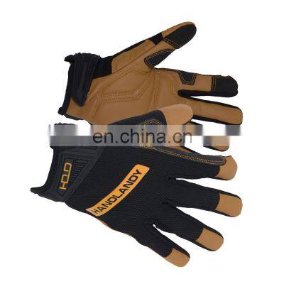 HANDLANDY Wholesale Goat Car Repair machine Vibration-Resistant protective Leather Mechanic work safety gloves