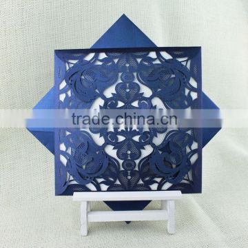 Guangzhou Factory Blank Wholesale Royal Blue Laser Cut Invitation Letter