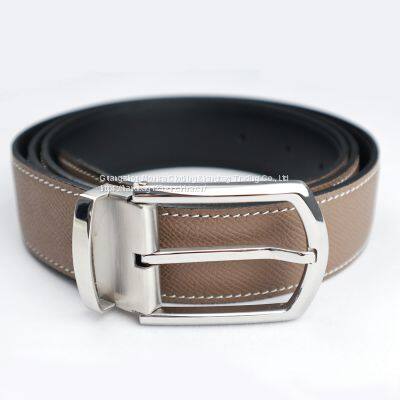 Monisa Customized Epsom Palm Grain First Layer Cowhide Stainless Steel Pin Buckle Men's Business Formal Belt