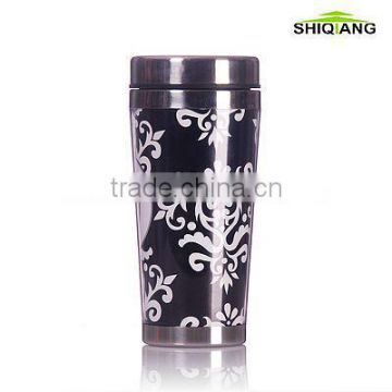 16oz picture inserted stainless steel office cup with steel bottom