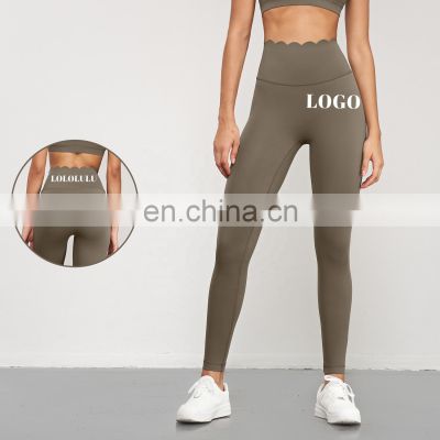 Anti Rolling High Waisted Leggings Hot Selling Scalloped Women Slimming Fitness Gym Yoga Pants